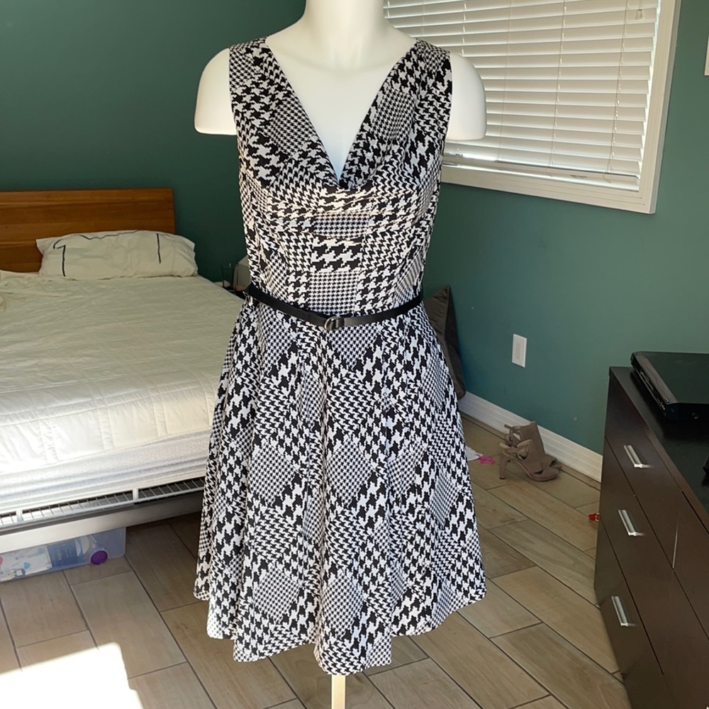 Modcloth Black and White Houndstooth Dress, Size S, NWOT